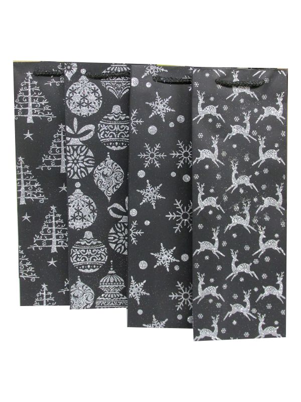 Image of Xmas Bottle Bag Glitter Asst Pk12