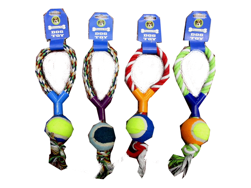 Image of Dog Toy Tug Rope With Ball Asst Pk12 Md4054
