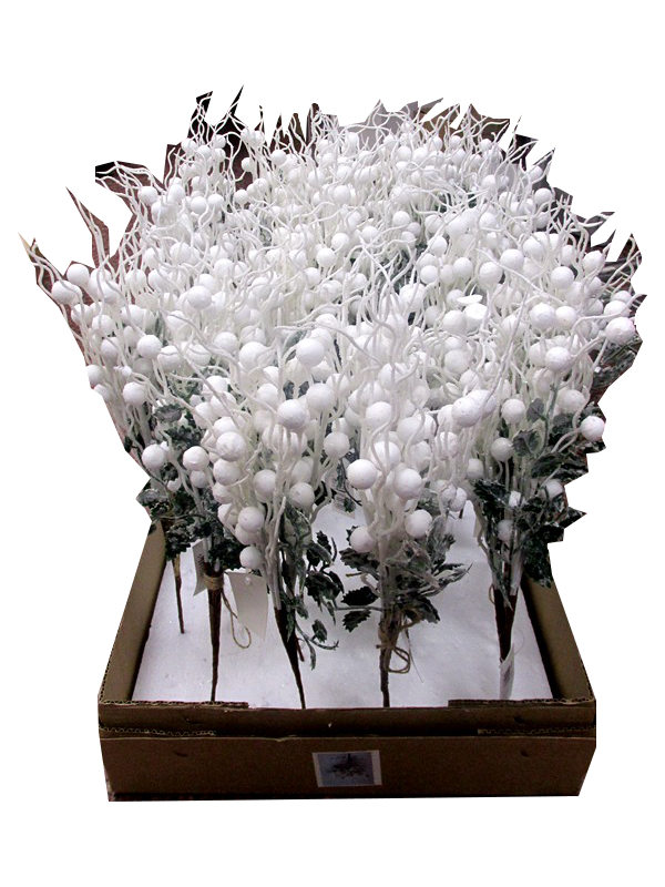 Image of Tall Frosted Iced White Berry Stem 45cm Pk24