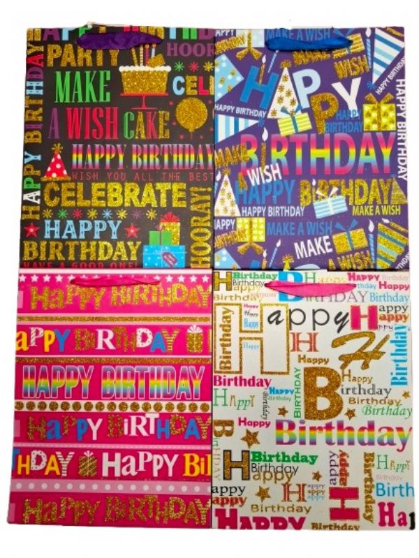 Photo of Medium Happy Bday Gift Bag Glitter Pk12