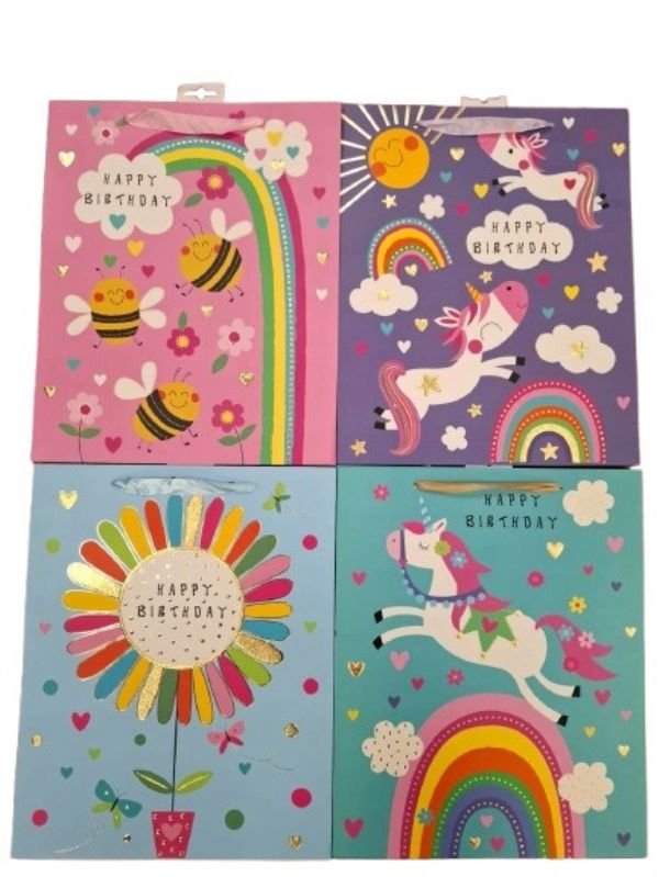 Photo of Lge Unicorn Gift Bag  4 Assorted Pk12