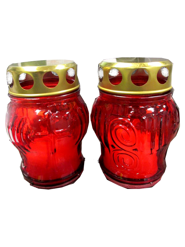 Image of Small Glass Grave Candle Red  10cm/4