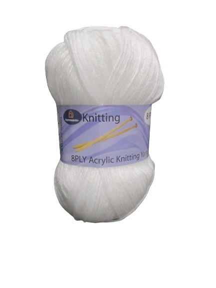 Image of White Acrylic Knitting Yarn 100g Pk10