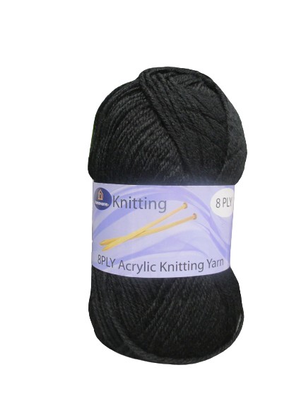 Image of Black Acrylic Knitting Yarn 100g Pk10